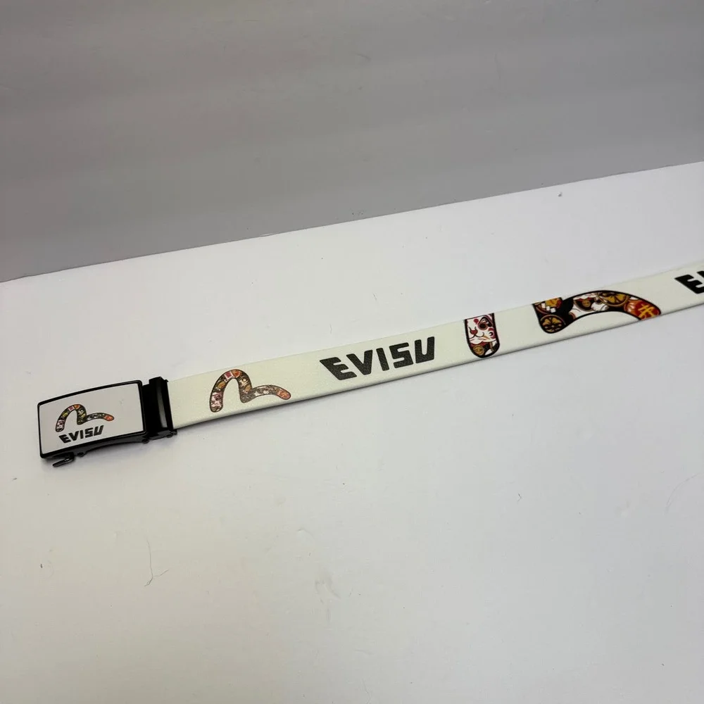 Evisu Ratchet Belt Mens One Size White Japanese Graphic Seagull Logo Buckle