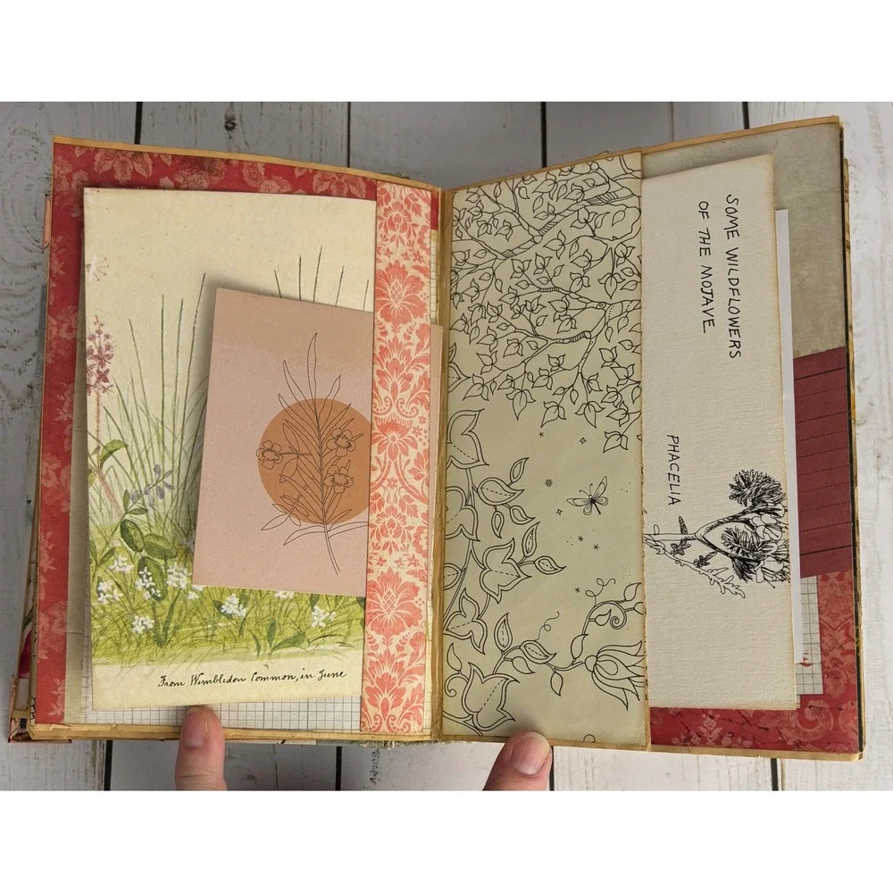 Handmade Botanical Junk Journal Floral Scrapbook Hardcover Ribbon Tie Ephemera
