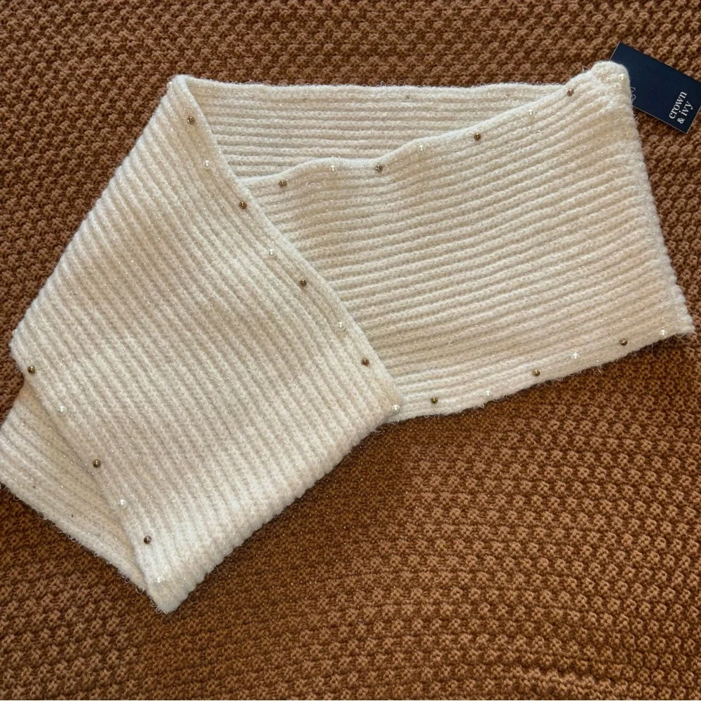 Crown & Ivy Ivory Pearl Knit Infinity Circle Scarf Women’s One Size NWT