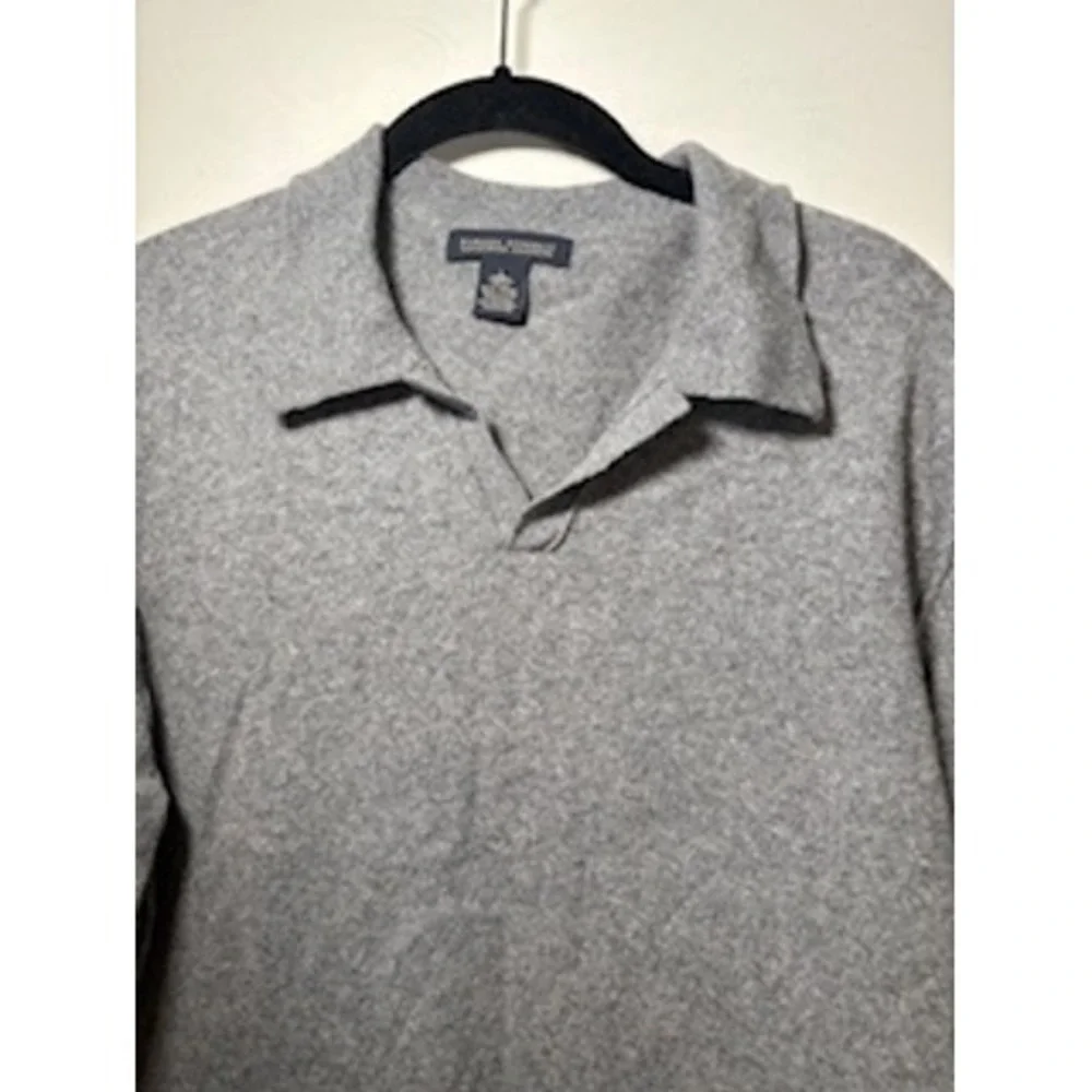 Banana Republic Polo Sweater Gray Lambswool Cashmere Blend Preppy Academia Lg