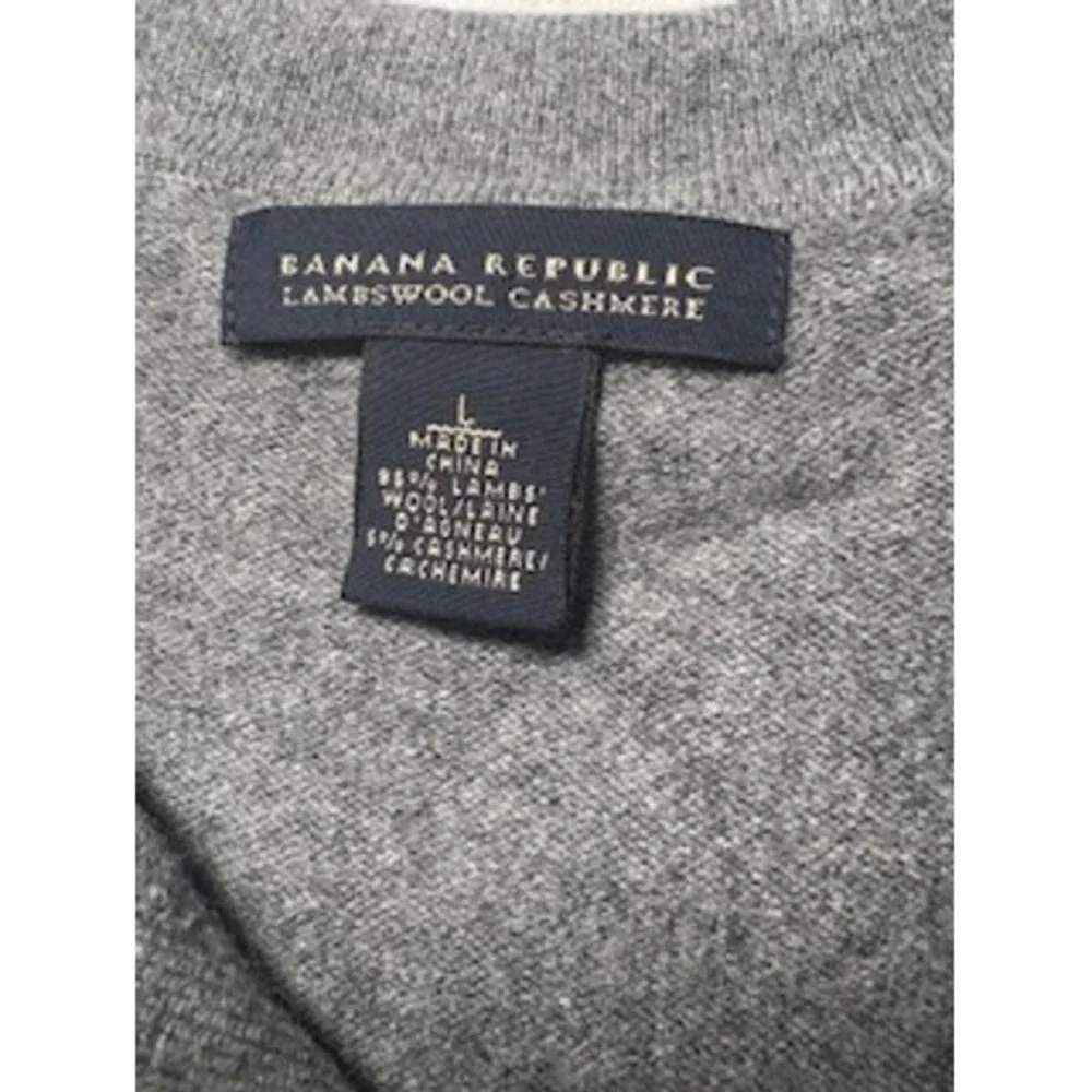 Banana Republic Polo Sweater Gray Lambswool Cashmere Blend Preppy Academia Lg