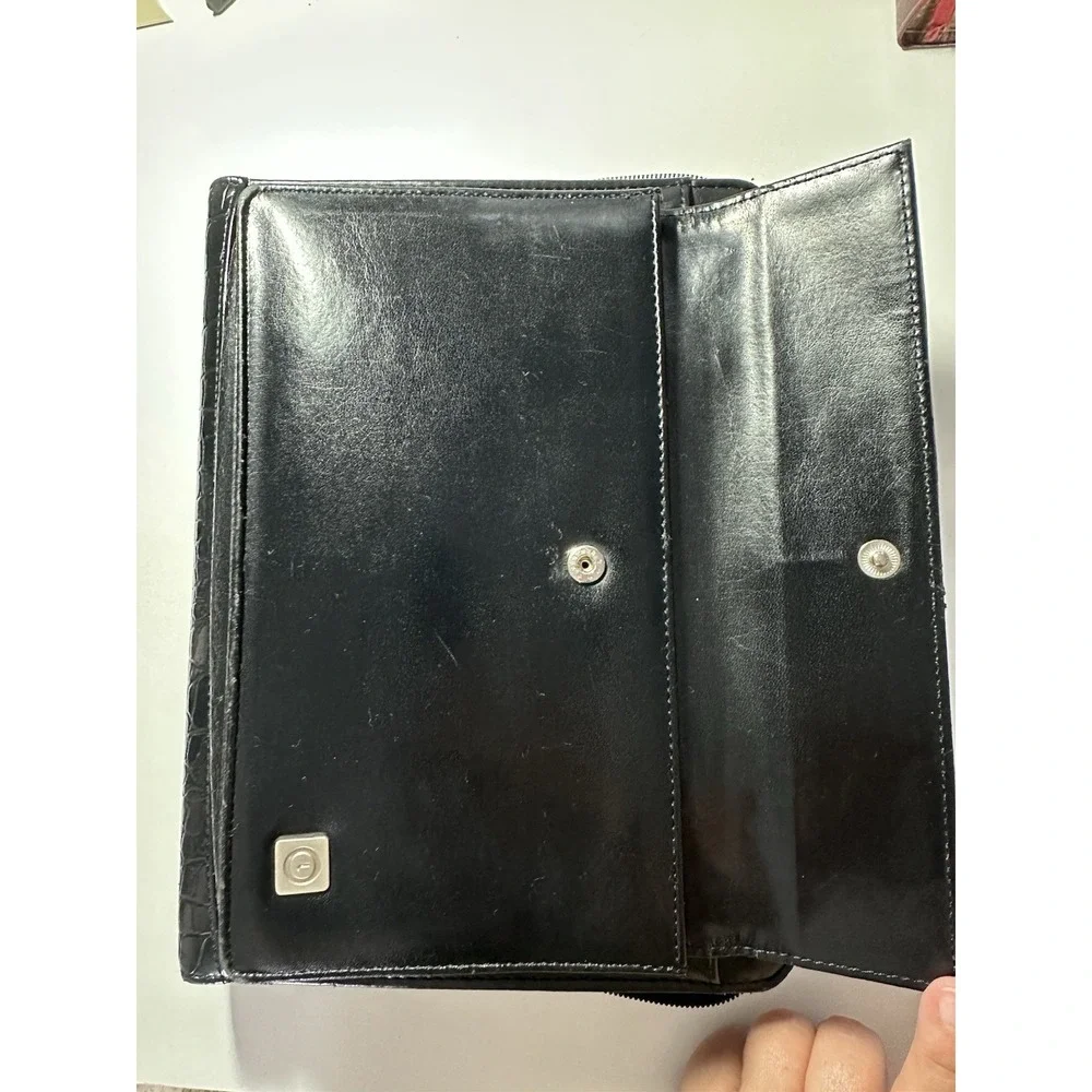 Franklin Covey 365 Planner Black Faux Leather Croc Binder Handles 7 Ring Zip
