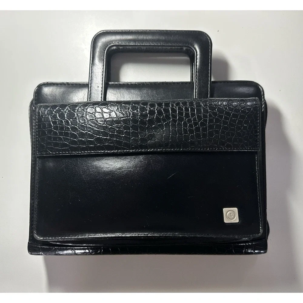 Franklin Covey 365 Planner Black Faux Leather Croc Binder Handles 7 Ring Zip