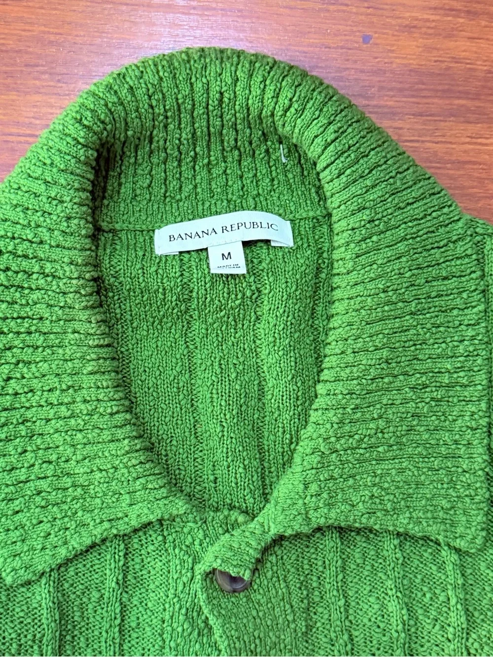 Banana Republic Bright Green Short-Sleeve Button Sweater Cardigan