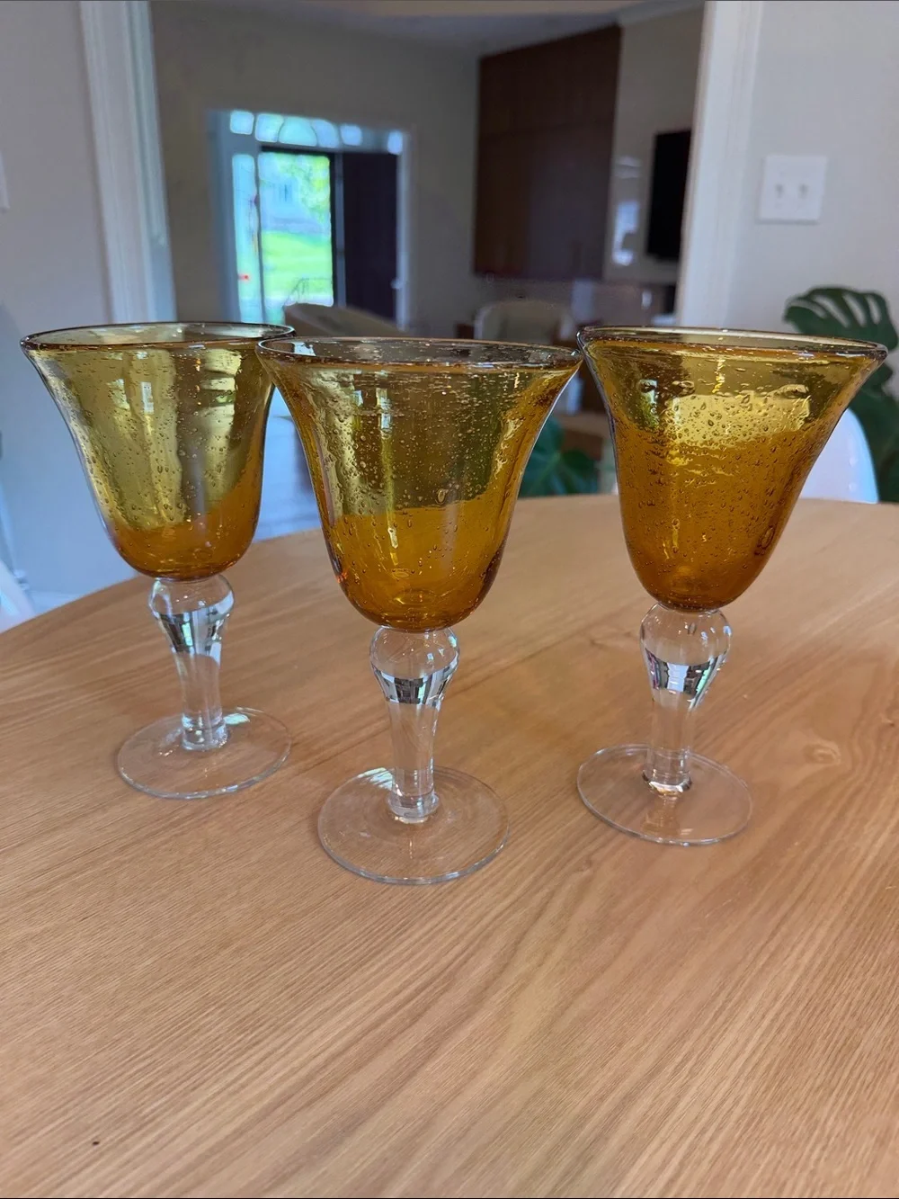 ARTLAND AMBER IRIS Hand Blown Water Goblets set of 3