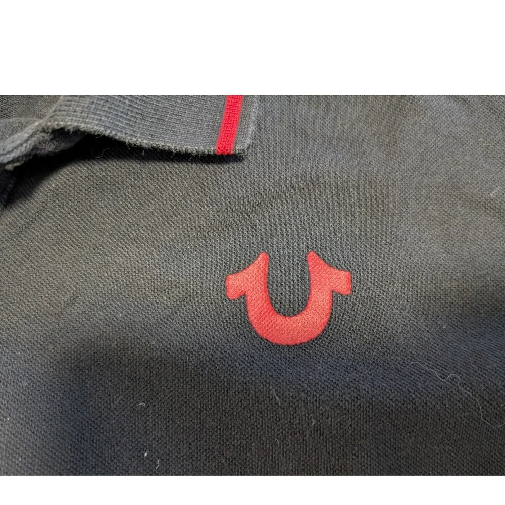 Lot of 2 True Religion Men's Polo Shirts XL Black Red Contrast Stitch Graphic