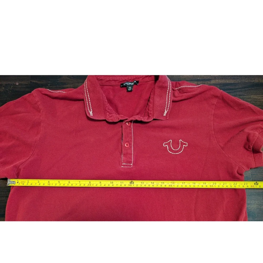 Lot of 2 True Religion Men's Polo Shirts XL Black Red Contrast Stitch Graphic