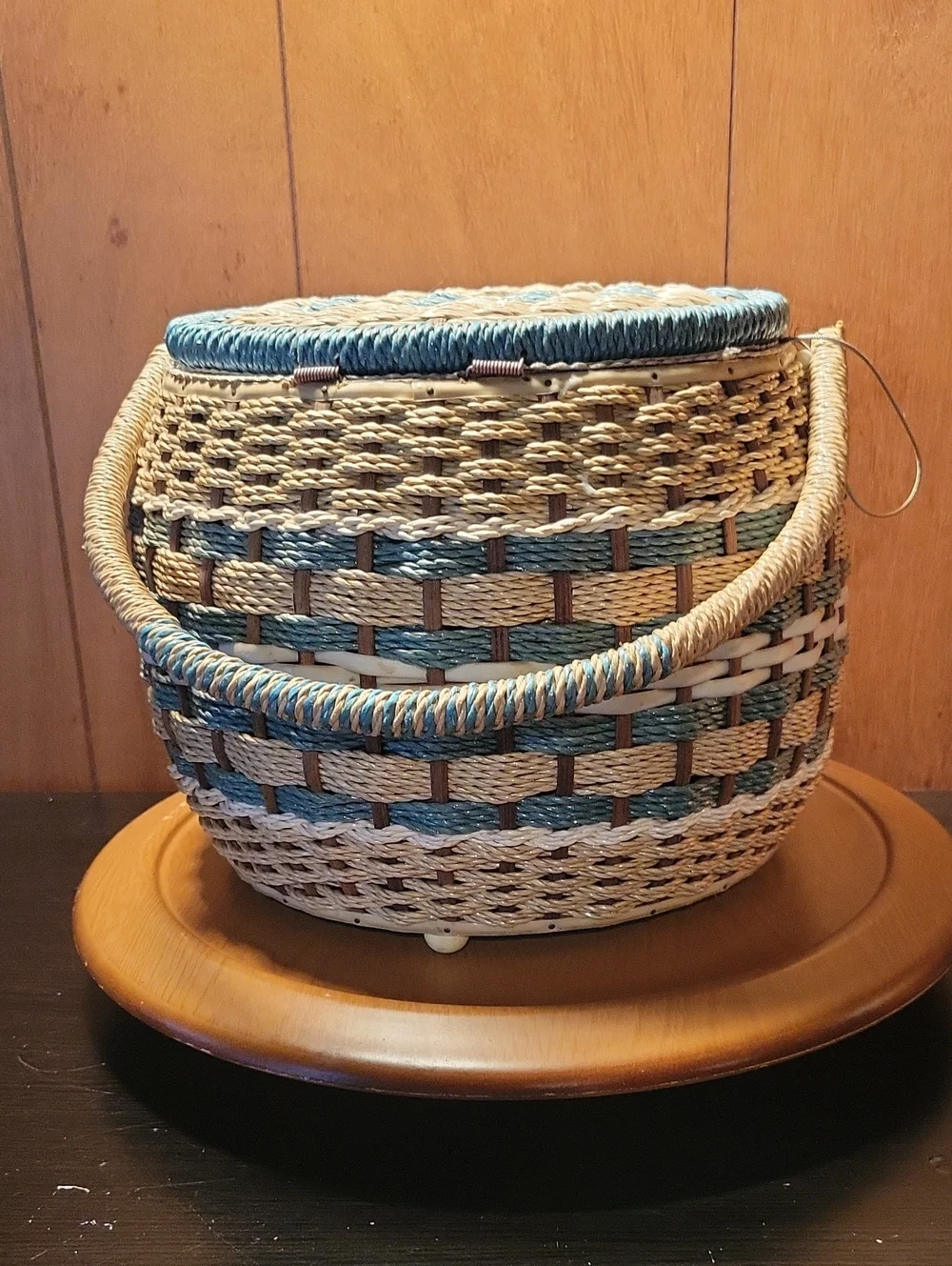 Woven Sewing Basket with Teal Accents - Home Accents