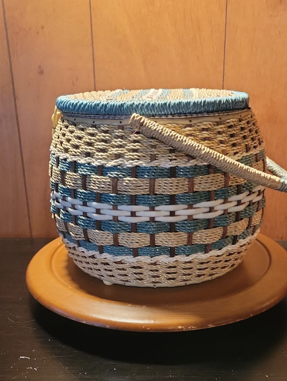 Woven Sewing Basket with Teal Accents - Home Accents