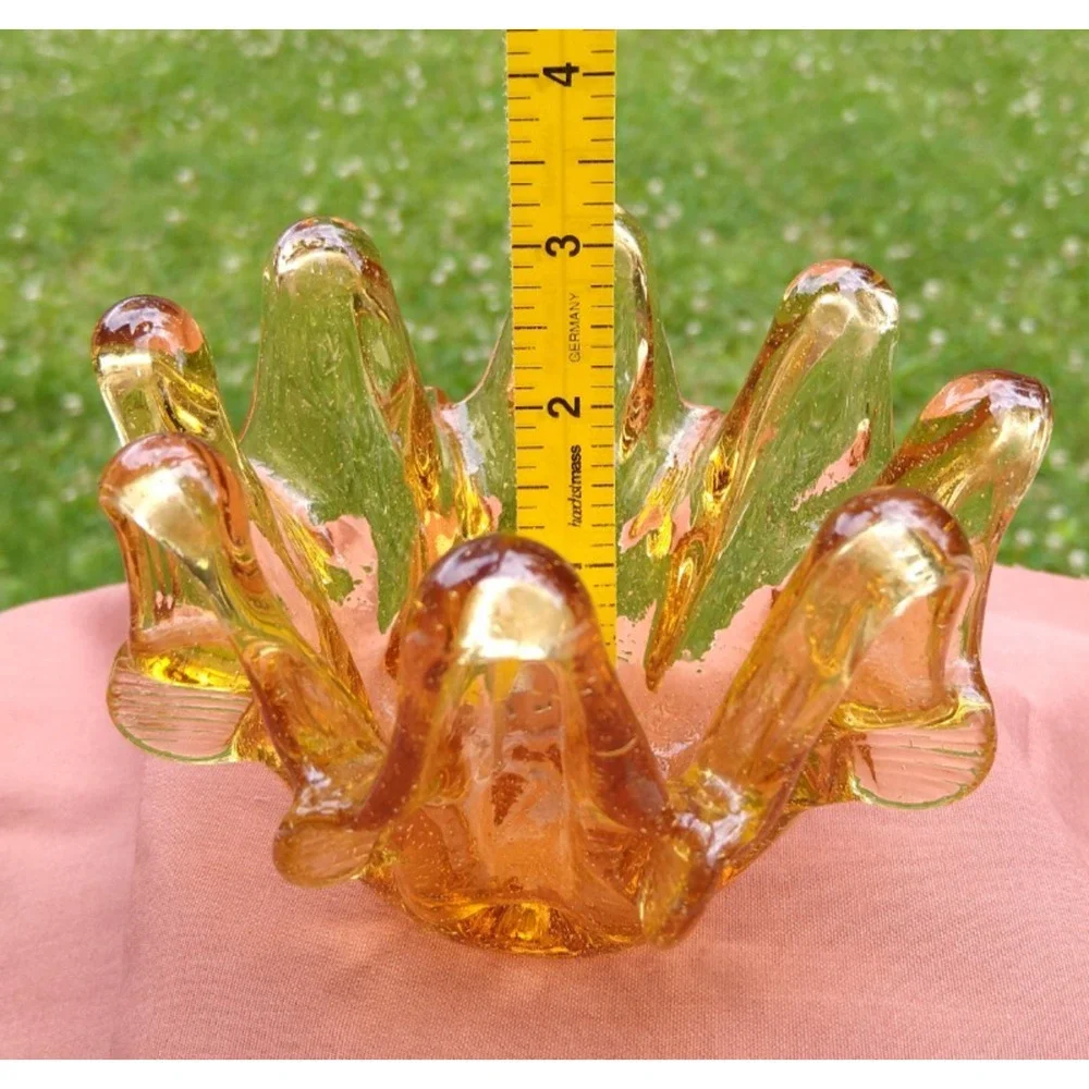 L E Smith Amber Art Glass Swung Bowl 5 Inch Pinched Fingers Simplicity Vintage