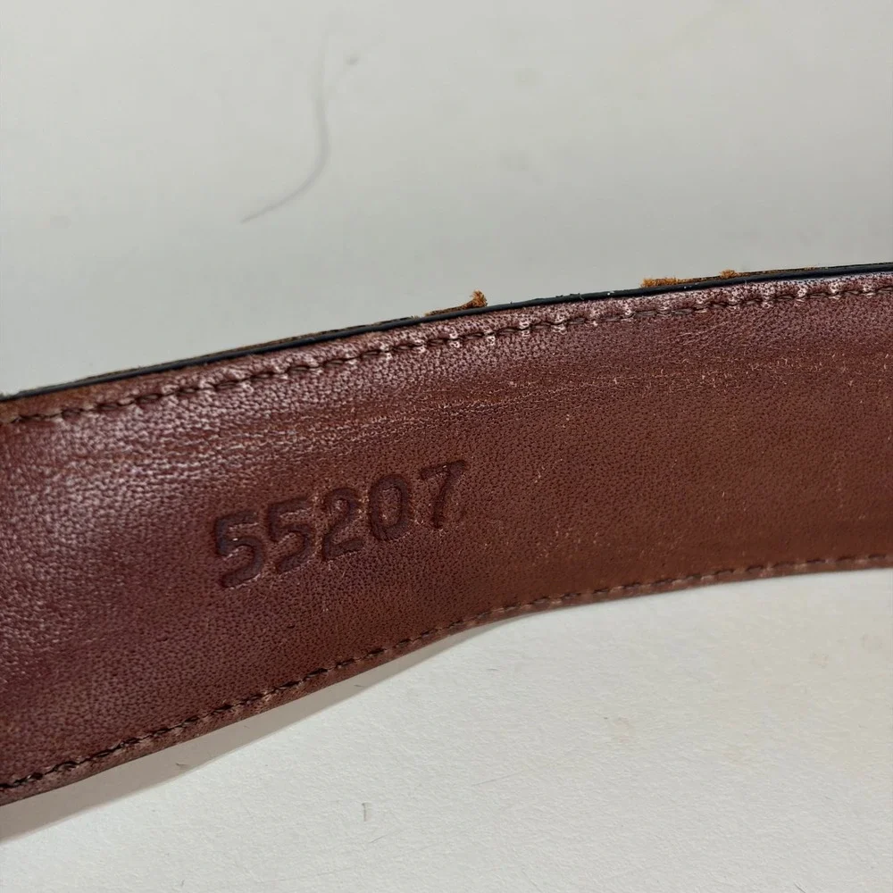 VTG Torino Aniline Kipskin Shoulders Brown Leather Belt Brass Buckle USA Made 36