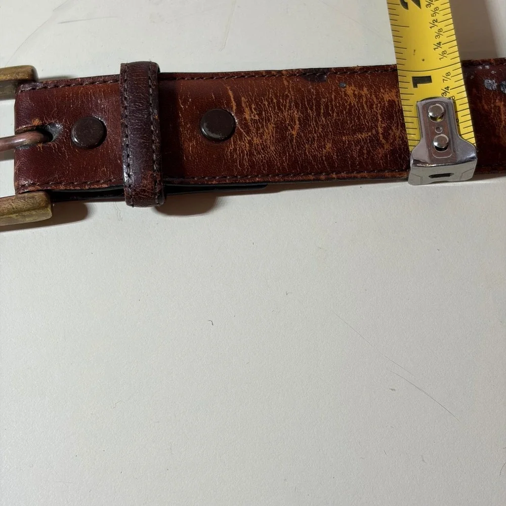 VTG Torino Aniline Kipskin Shoulders Brown Leather Belt Brass Buckle USA Made 36