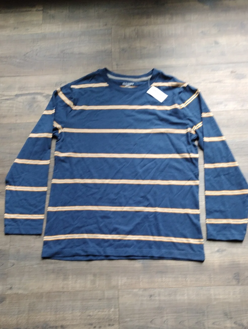 Old Navy Navy and Tan Striped Long-Sleeve Tee