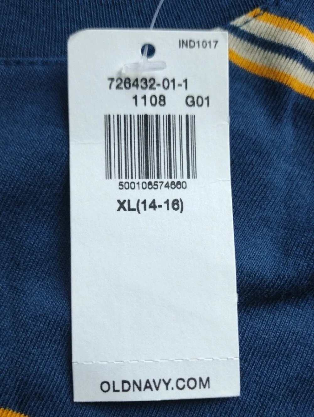 Old Navy Navy and Tan Striped Long-Sleeve Tee