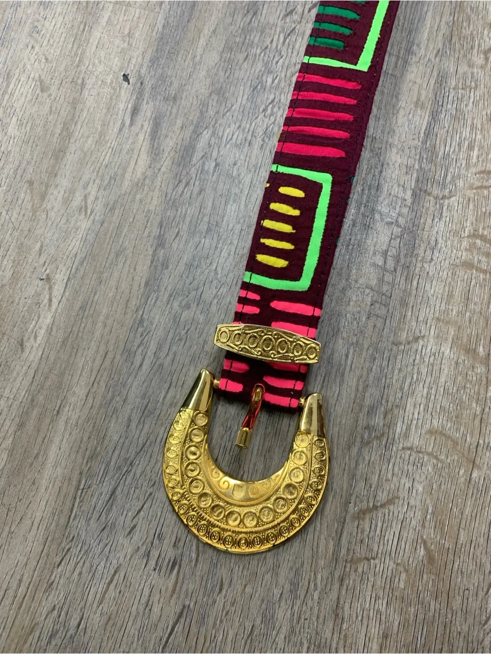 Agua E Lulo Colorful Geometric Belt with Gold Buckles