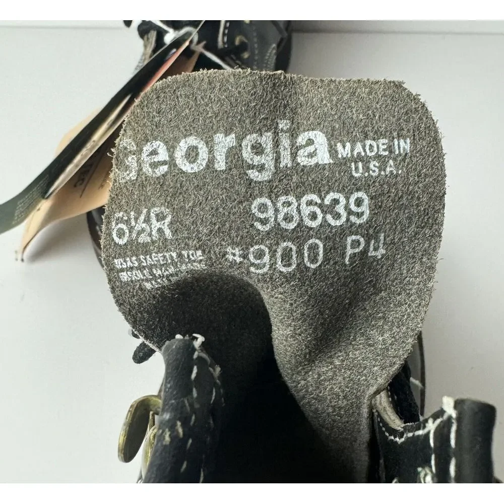 VTG Georgia Black Leather Ankle SAFETY TOE Boots Size 6.5 R ANSI Z41 Oil‎ Res