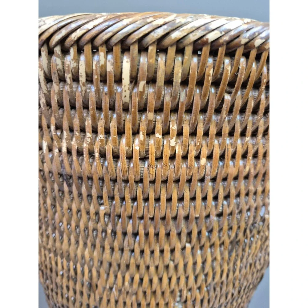 Vintage Handwoven Rattan Wicker Wastebasket 11