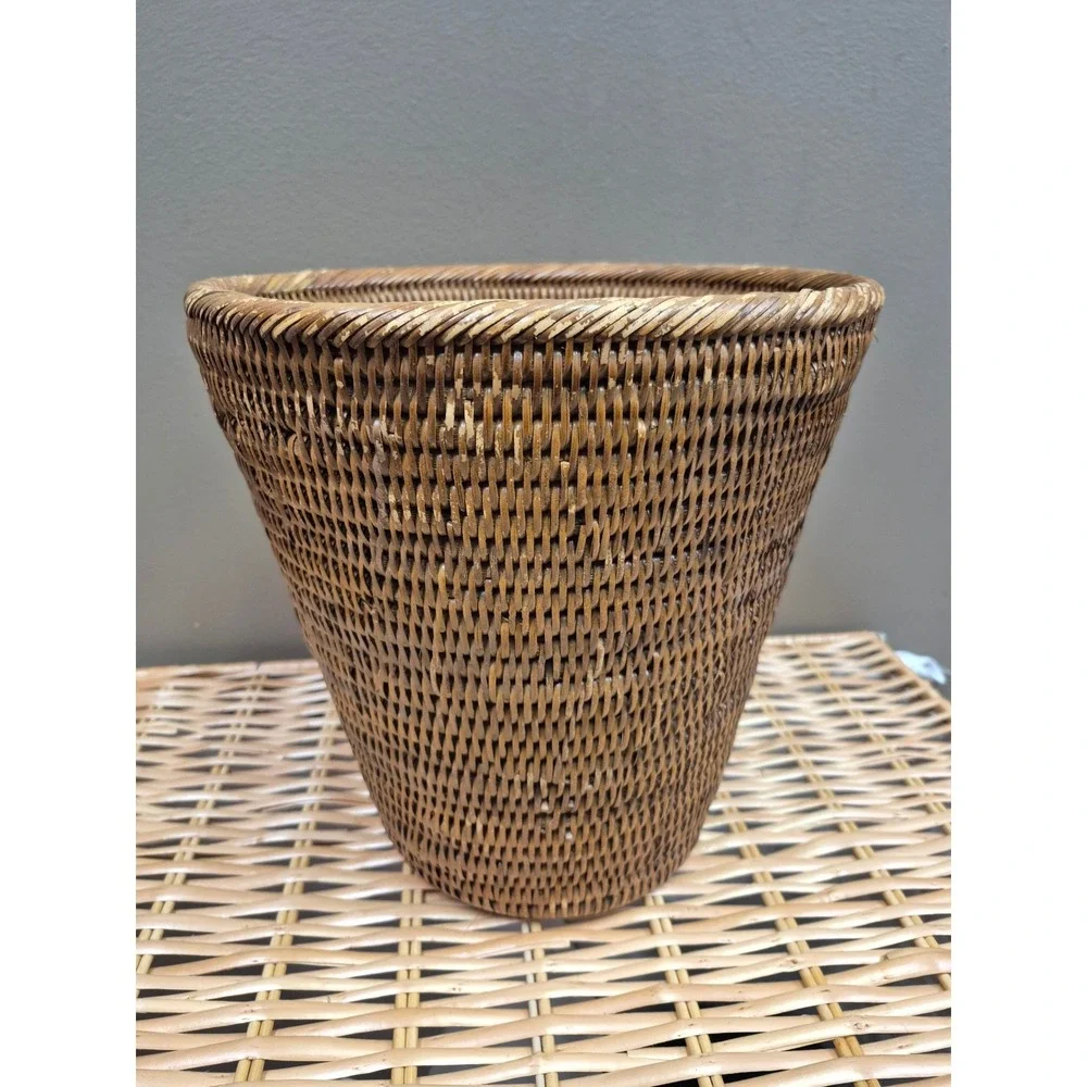 Vintage Handwoven Rattan Wicker Wastebasket 11