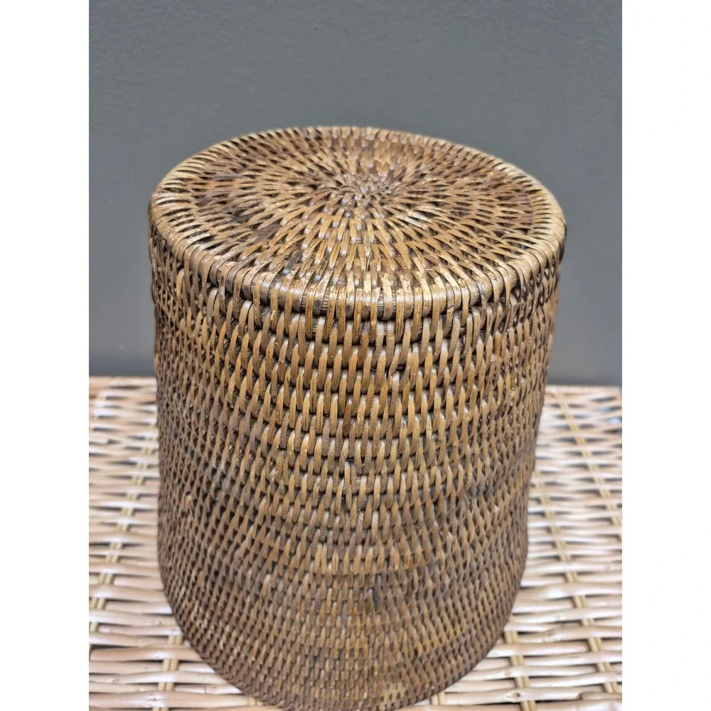 Vintage Handwoven Rattan Wicker Wastebasket 11