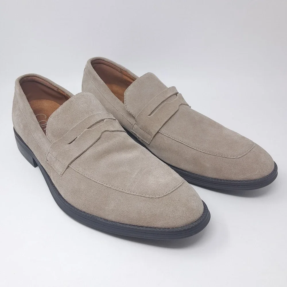 Calvin Klein Jay Men's Size 13 Taupe Suede Penny Loafers Dress Shoes CMJAY