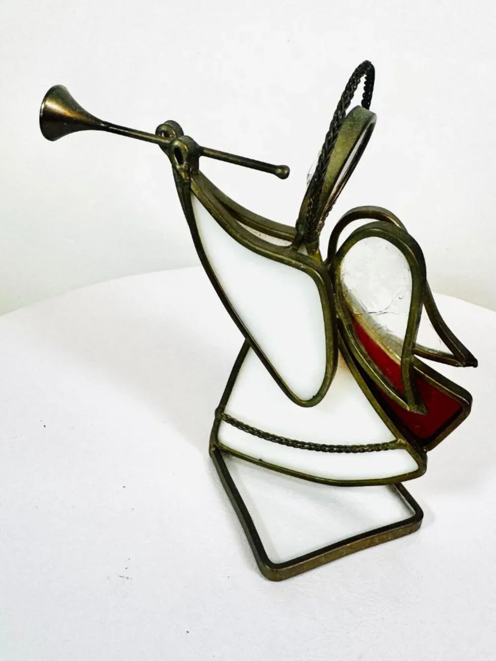 Vtg Stained Glass Angels & Nativity Tealight Candle holder 5.5