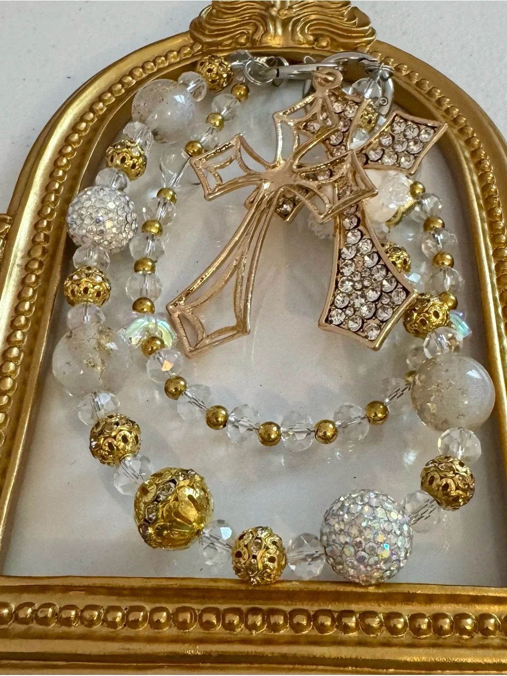 New Gold Crystal Cross Charm Phone Chain