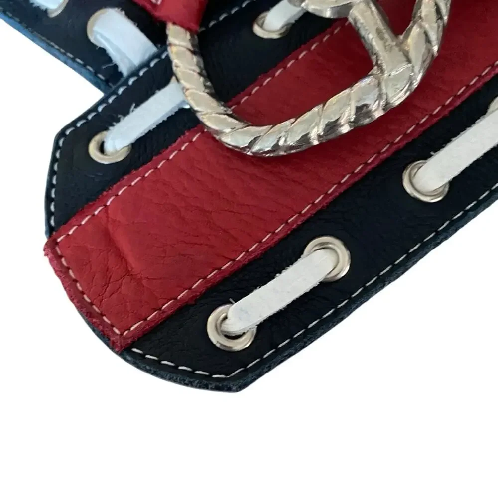 Leatherock Nautical Leather Boat Anchor Belt size large Wide Red White Blue