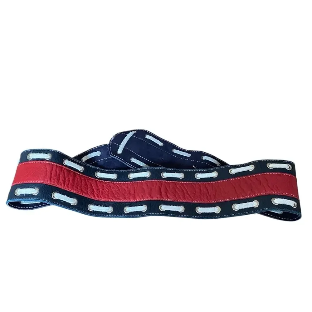 Leatherock Nautical Leather Boat Anchor Belt size large Wide Red White Blue