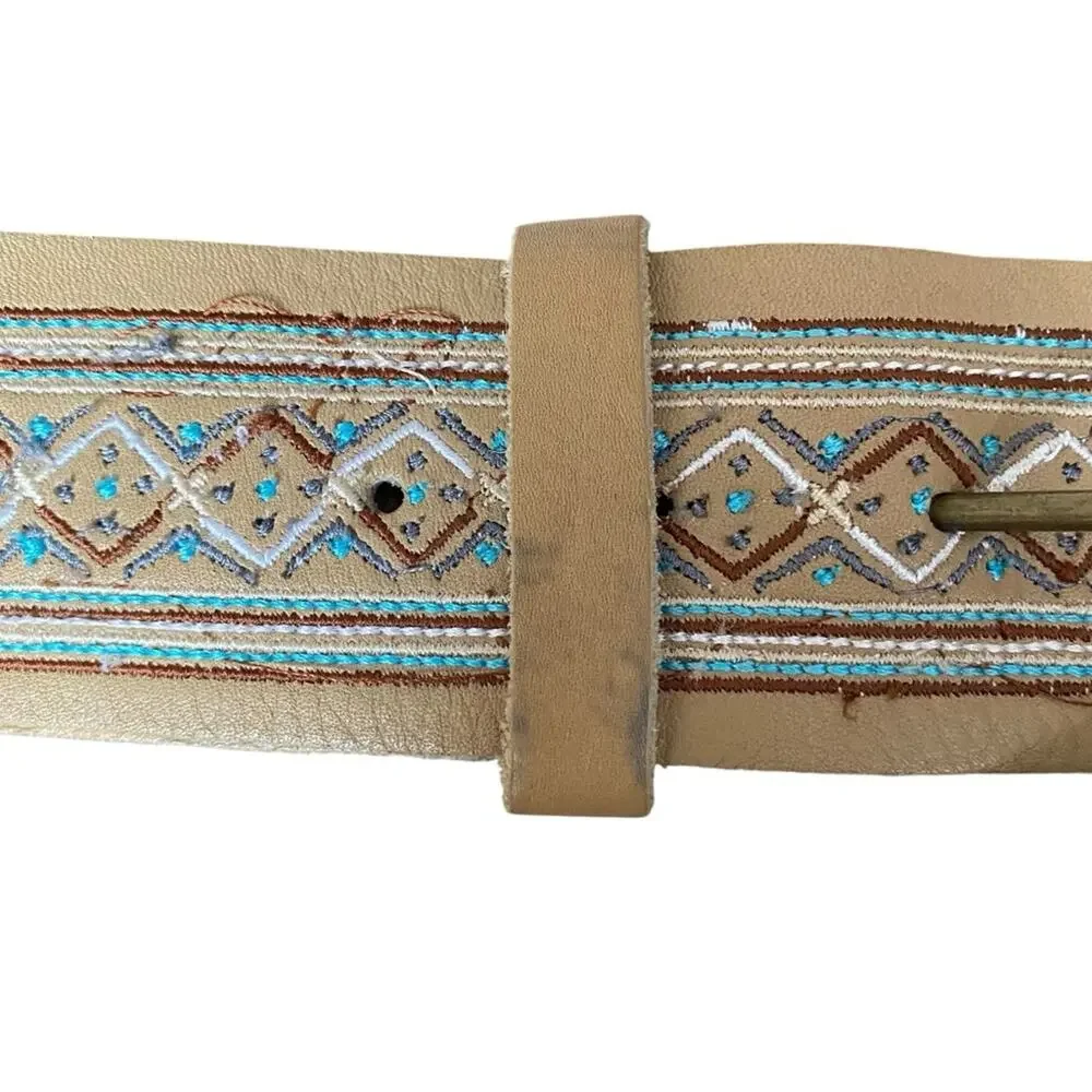 Tan Leather Embroidered Boho Western Belt size medium made in India