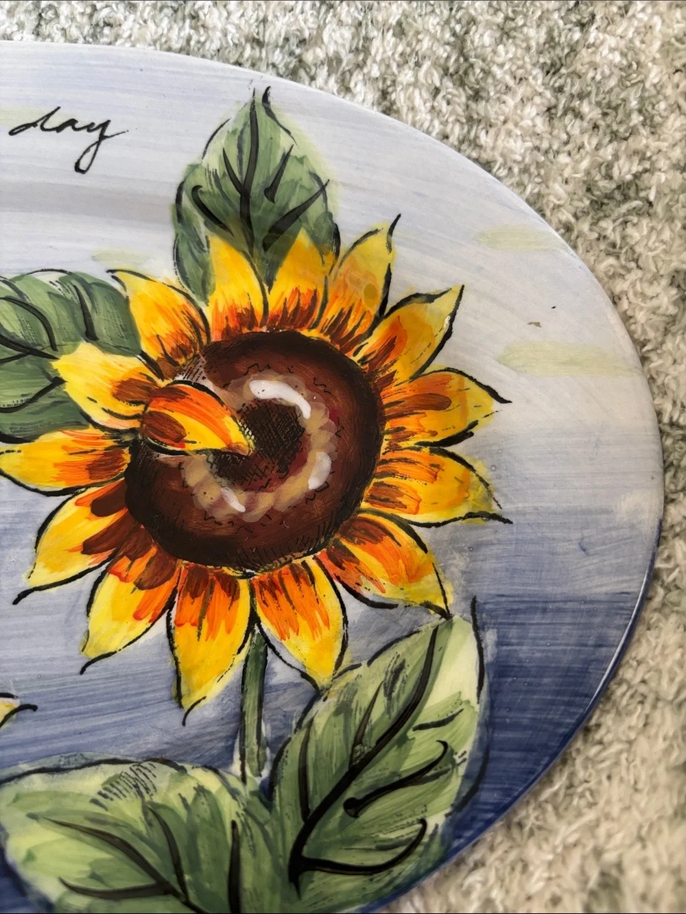 Hand-Painted Ceramic Sunflower Oval Serving Platter NWT 11.5x7”