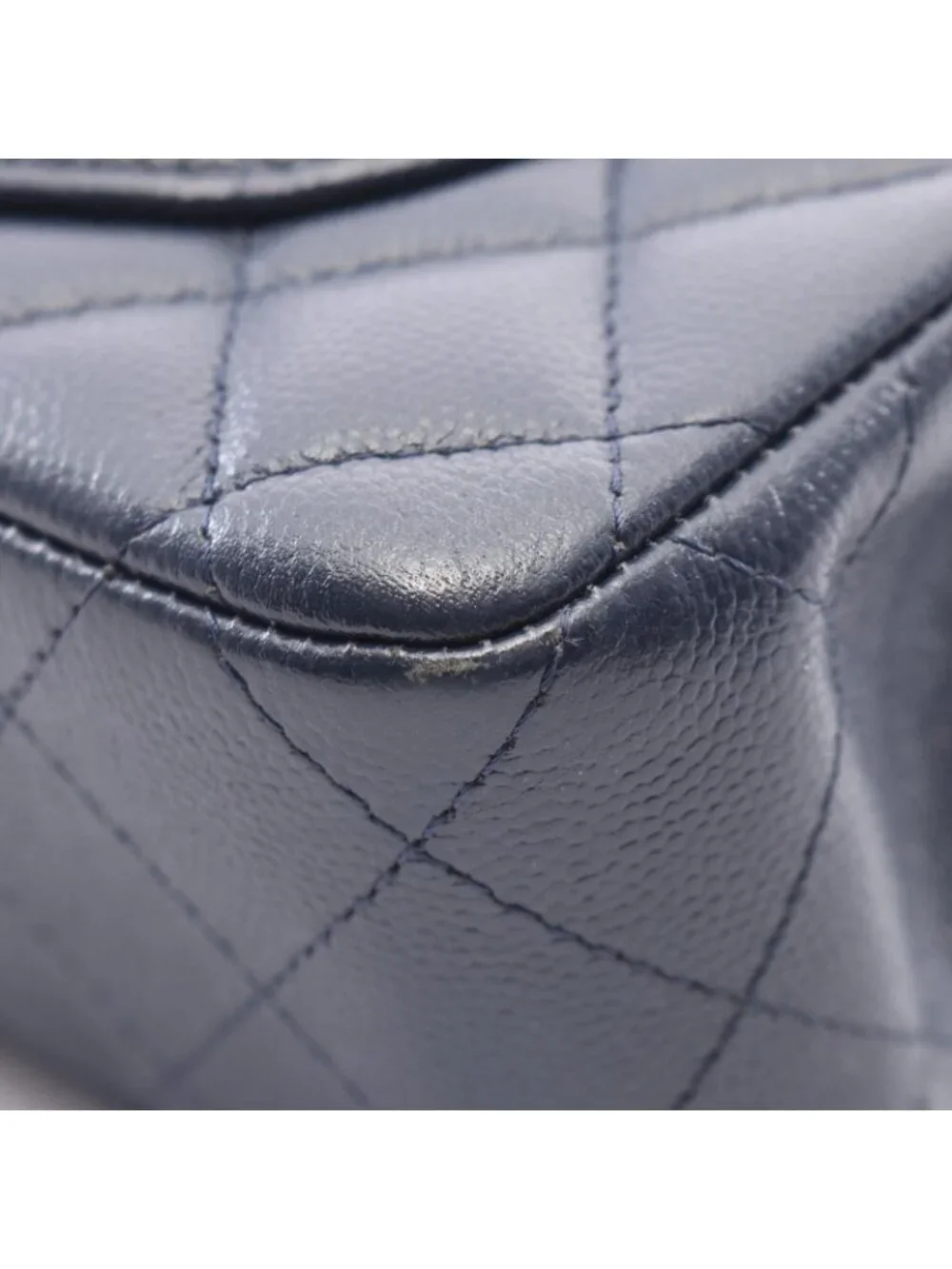 Chanel Shoulder Bag Quilted Double Flap Navy Caviar Leather Chain