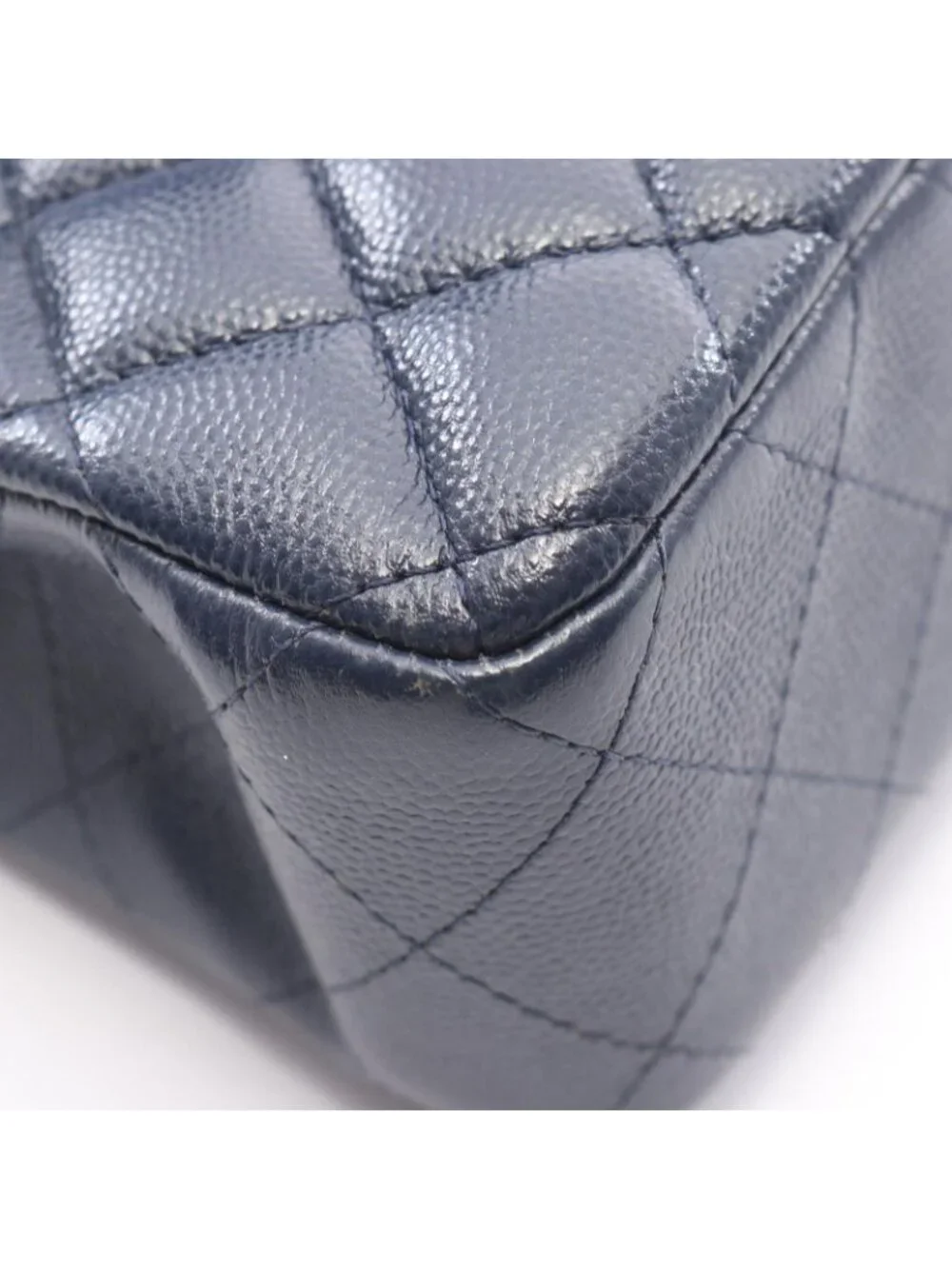 Chanel Shoulder Bag Quilted Double Flap Navy Caviar Leather Chain