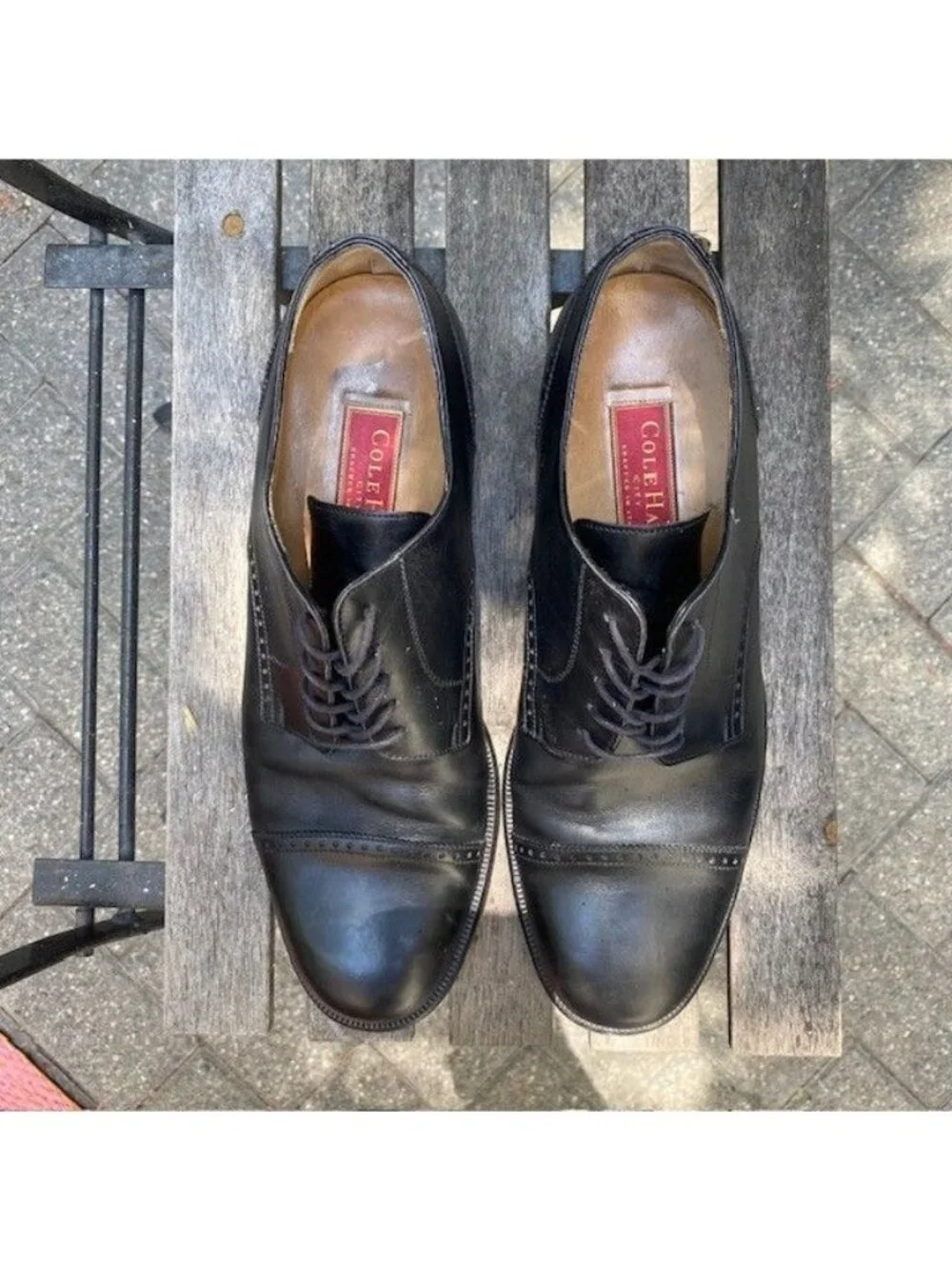 Cole Haan City Cap Top Derby Black Leather Shoe Men's Size 10D Made In Italy