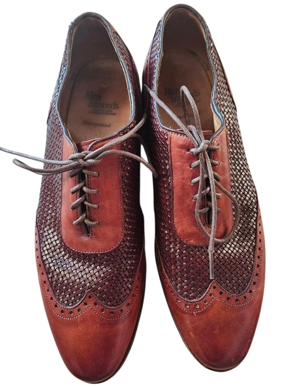 Vintage Allen Edmonds Hampstead 1968 Woven Leather Wingtip Oxfords Men's 10.5 D