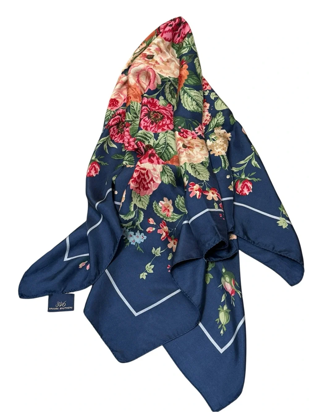 Brooks Brothers 100% Silk Navy Floral Scarf NWOT