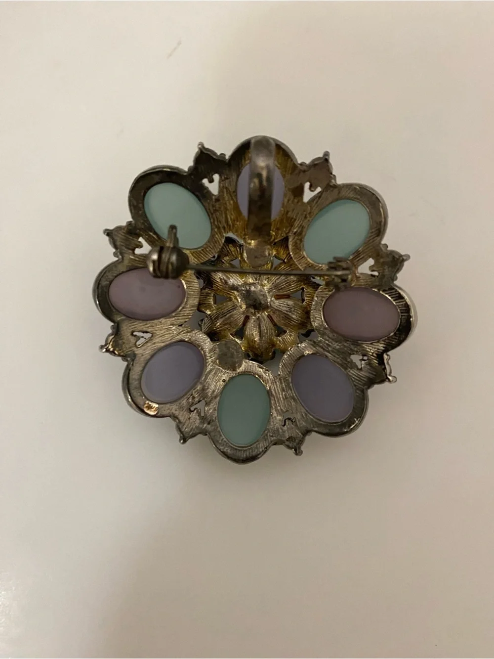 Vintage-Inspired Pastel Floral Statement Brooch/Pendent-Colored glass cabochons