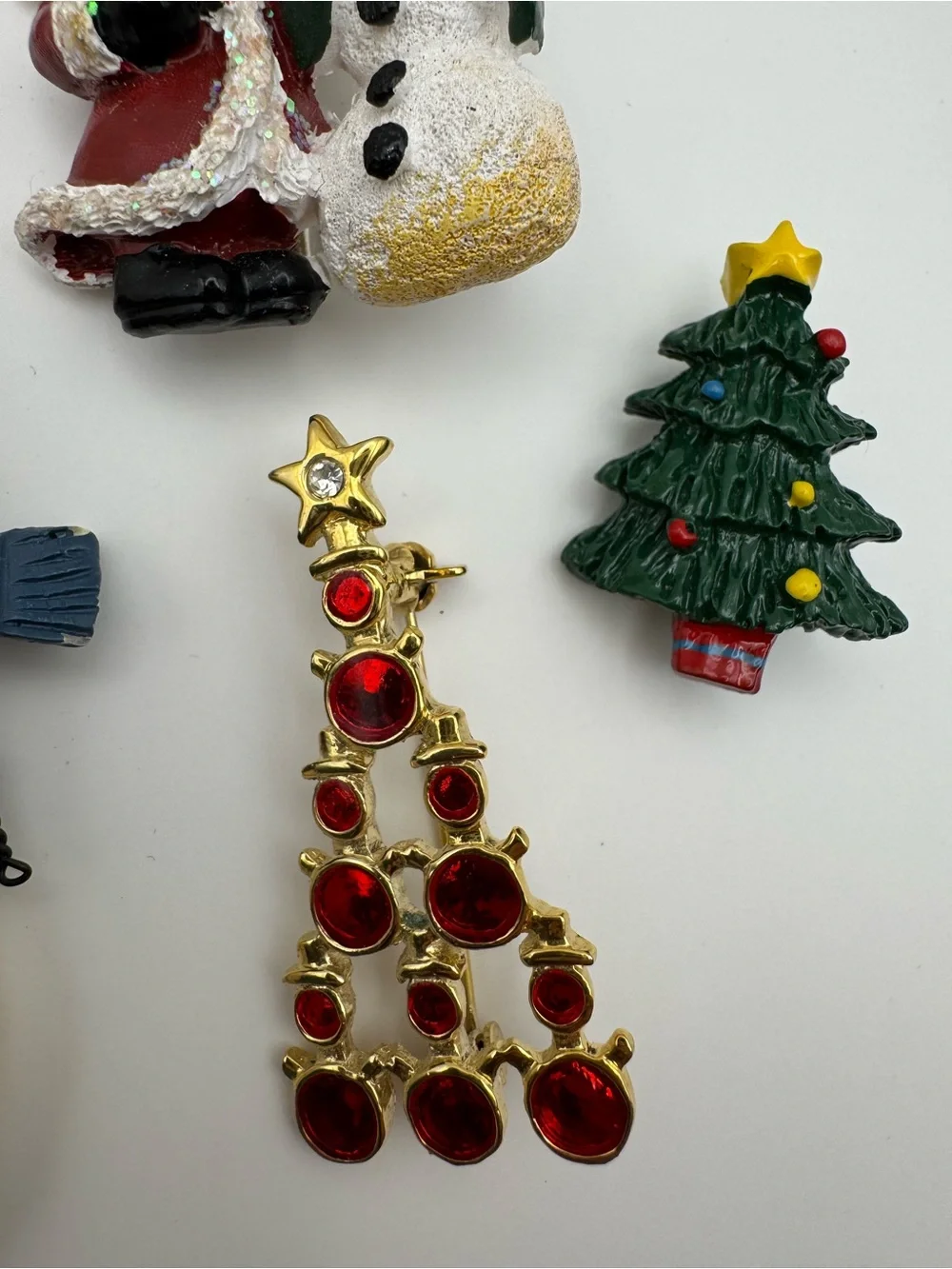 Title  Vintage Christmas Brooch Pin Lot Snowman Santa Tree Crochet Angel Holiday