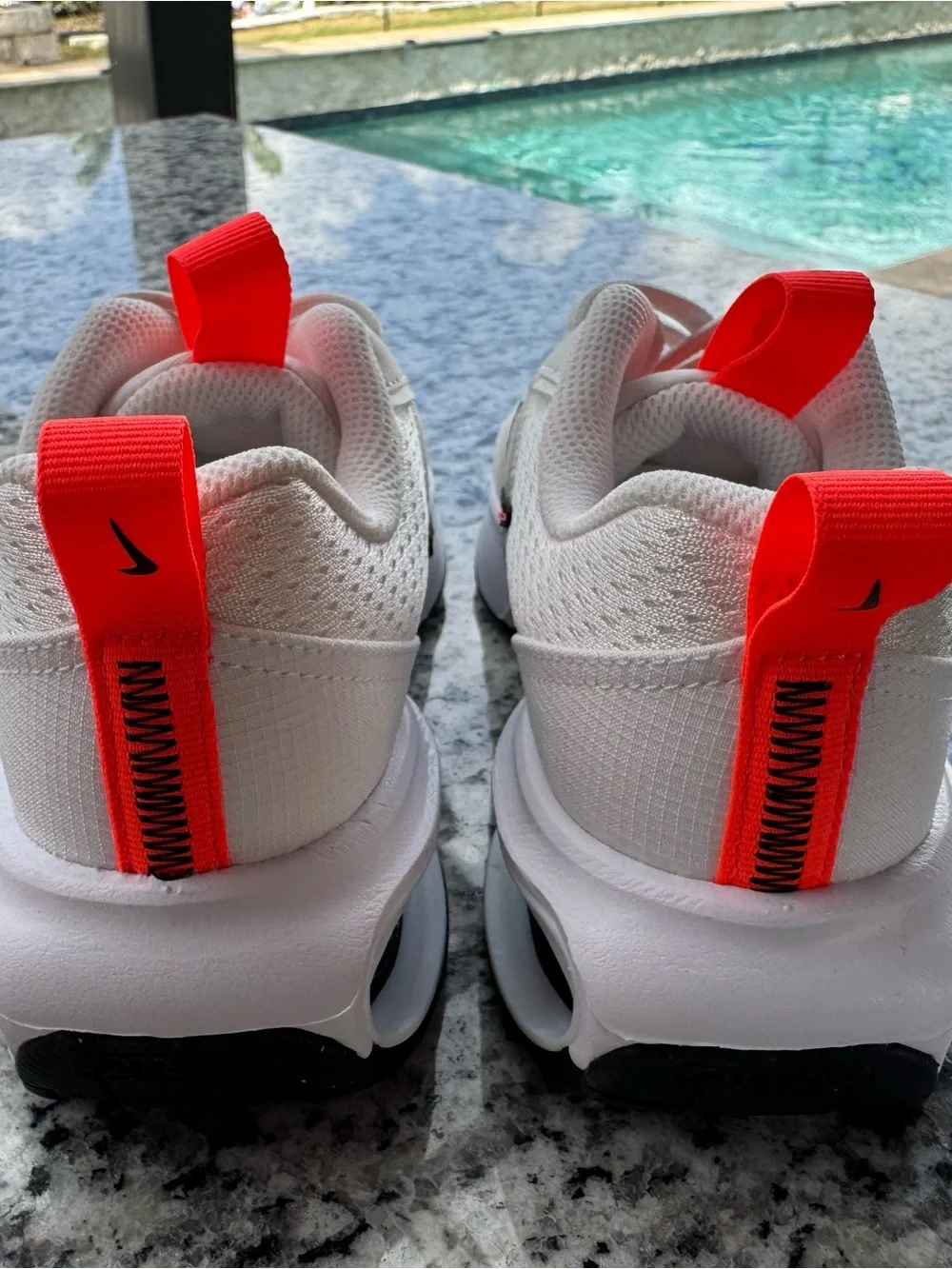 Nike air max Kids White Sneakers with Black Swoosh and Red Stitching