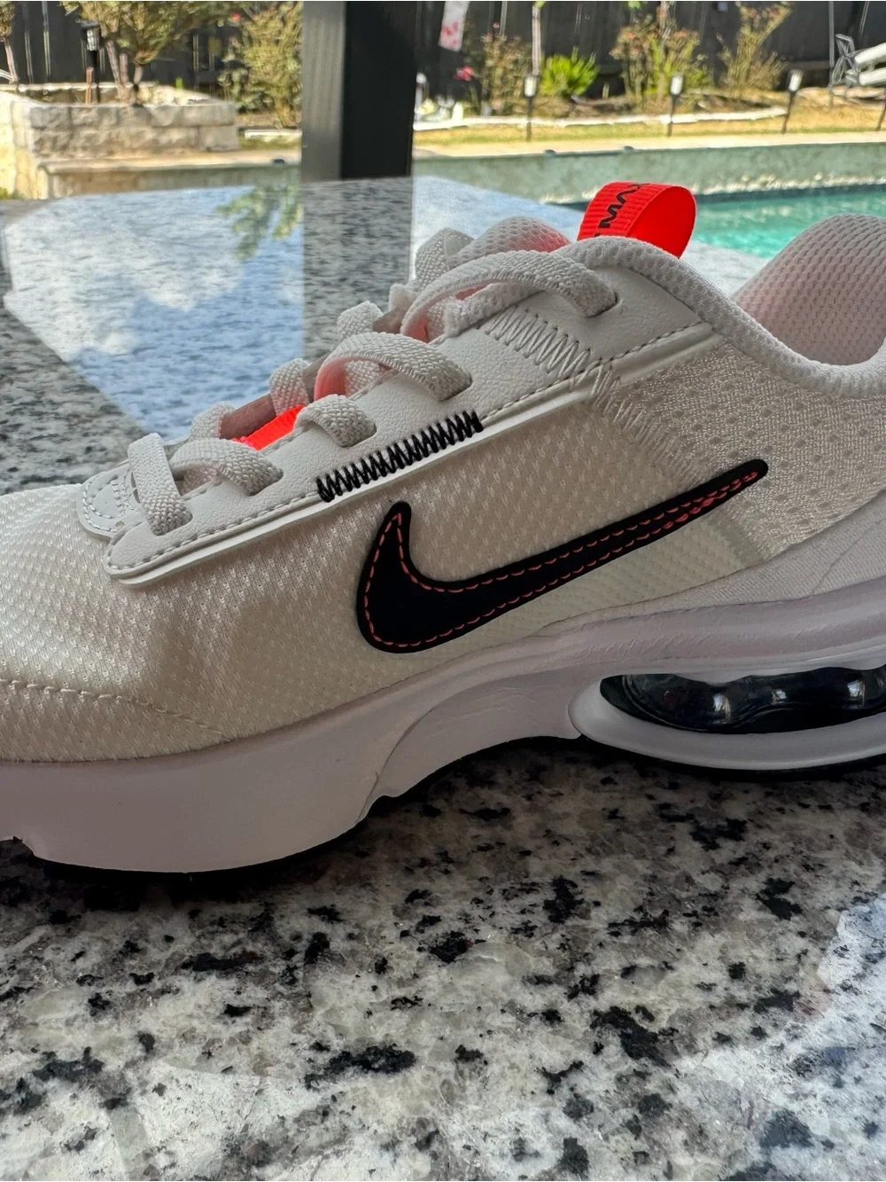 Nike air max Kids White Sneakers with Black Swoosh and Red Stitching