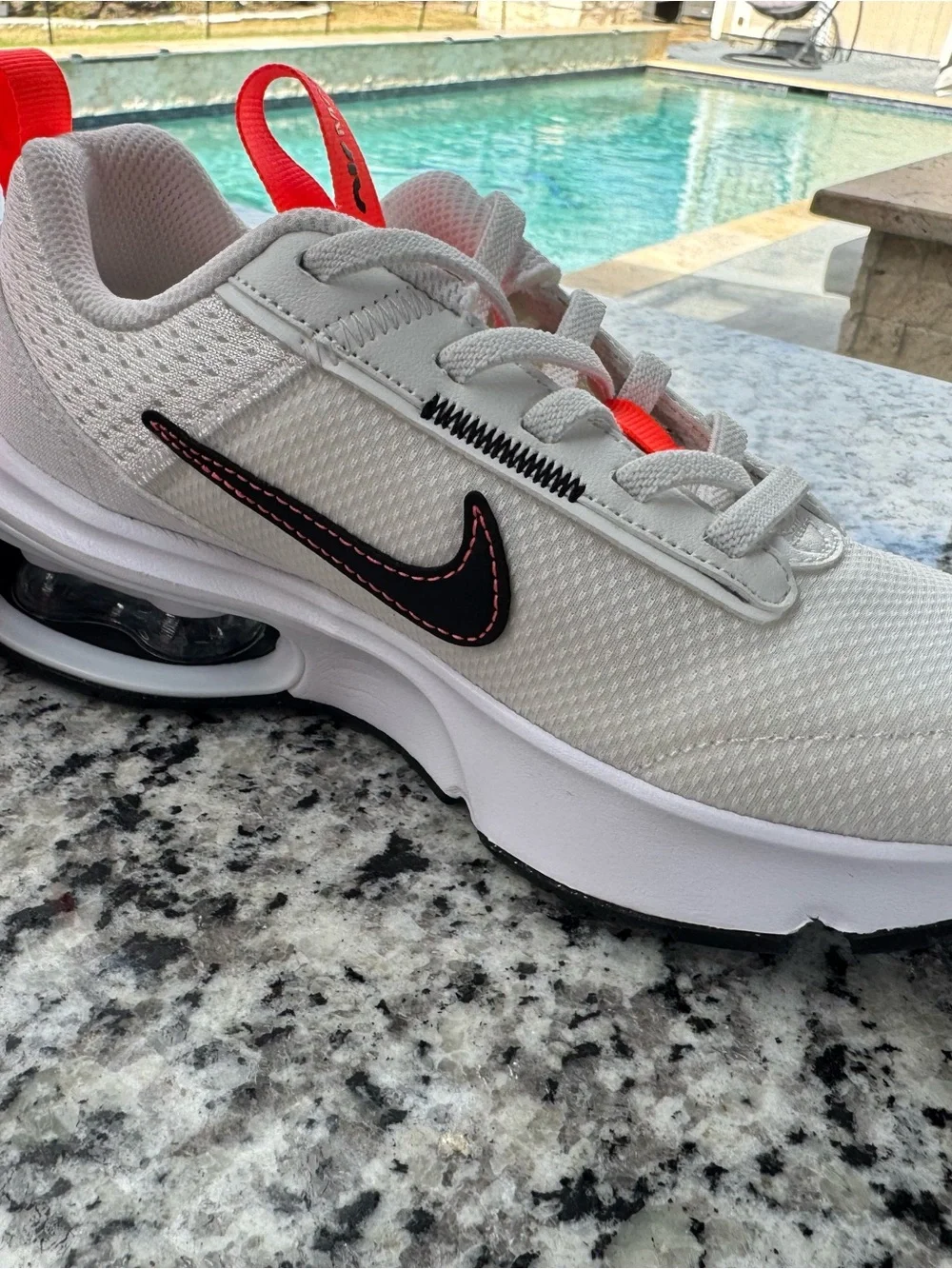 Nike air max Kids White Sneakers with Black Swoosh and Red Stitching