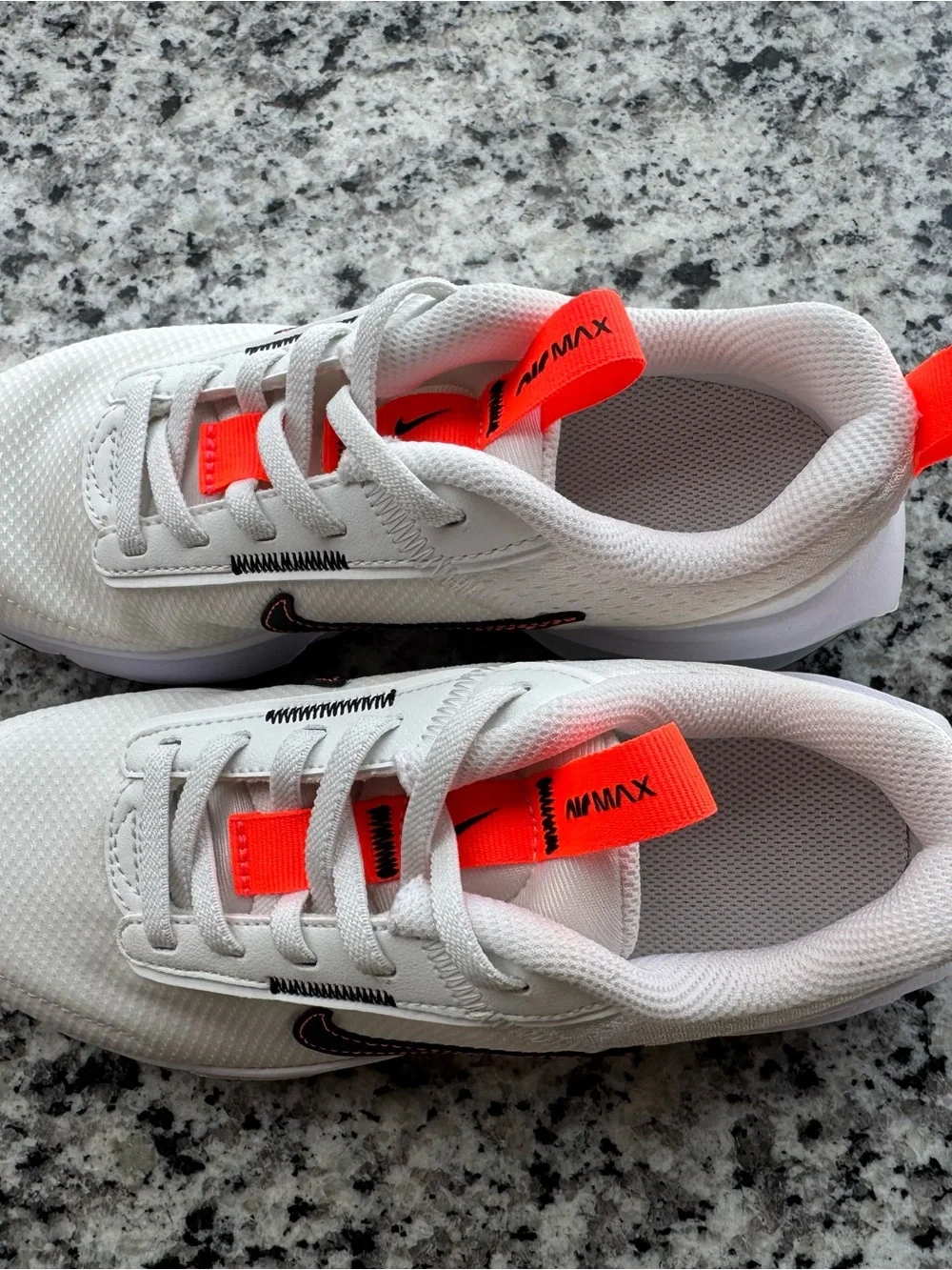 Nike air max Kids White Sneakers with Black Swoosh and Red Stitching