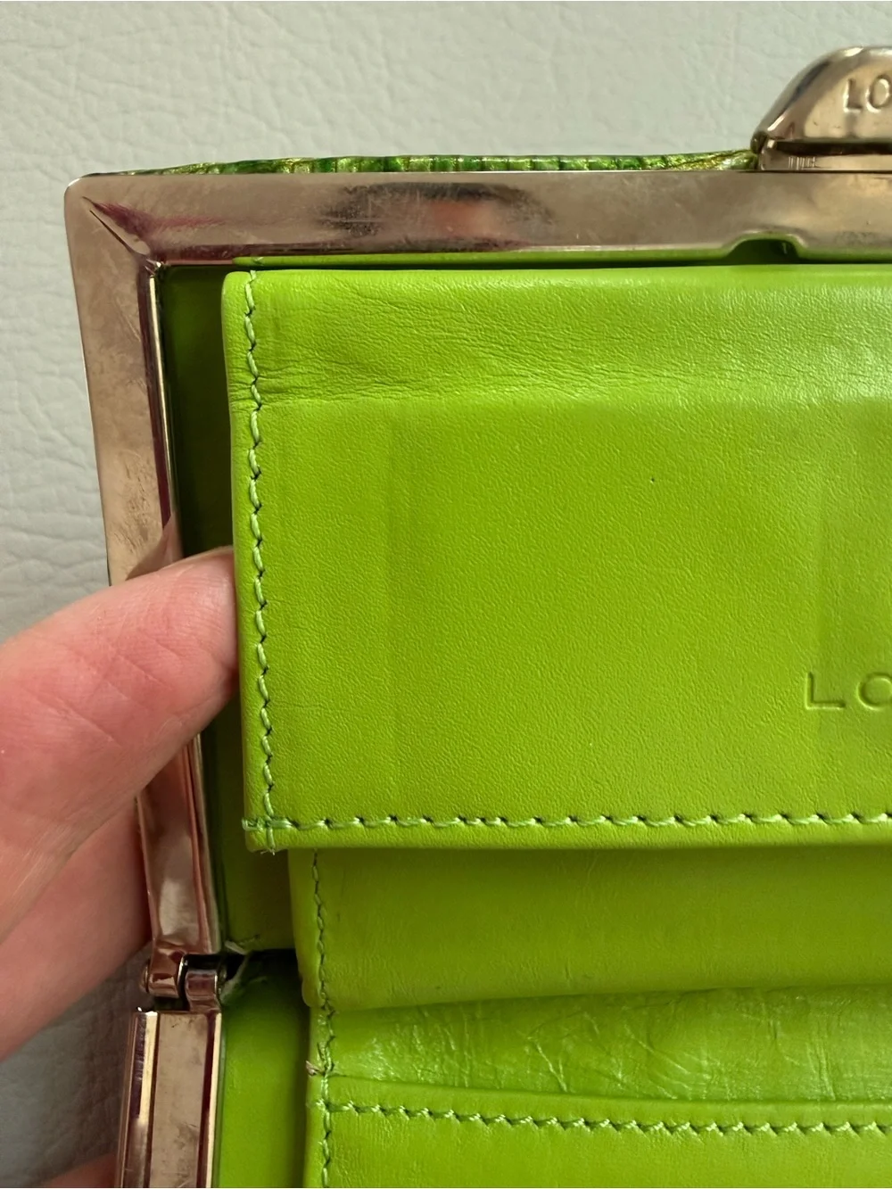 Lodis Green Metallic Crocodile Embossed Frame Clutch Mini Wallet