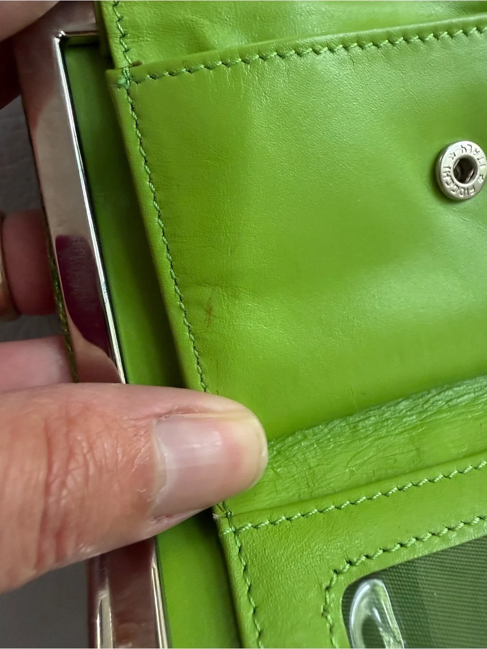 Lodis Green Metallic Crocodile Embossed Frame Clutch Mini Wallet
