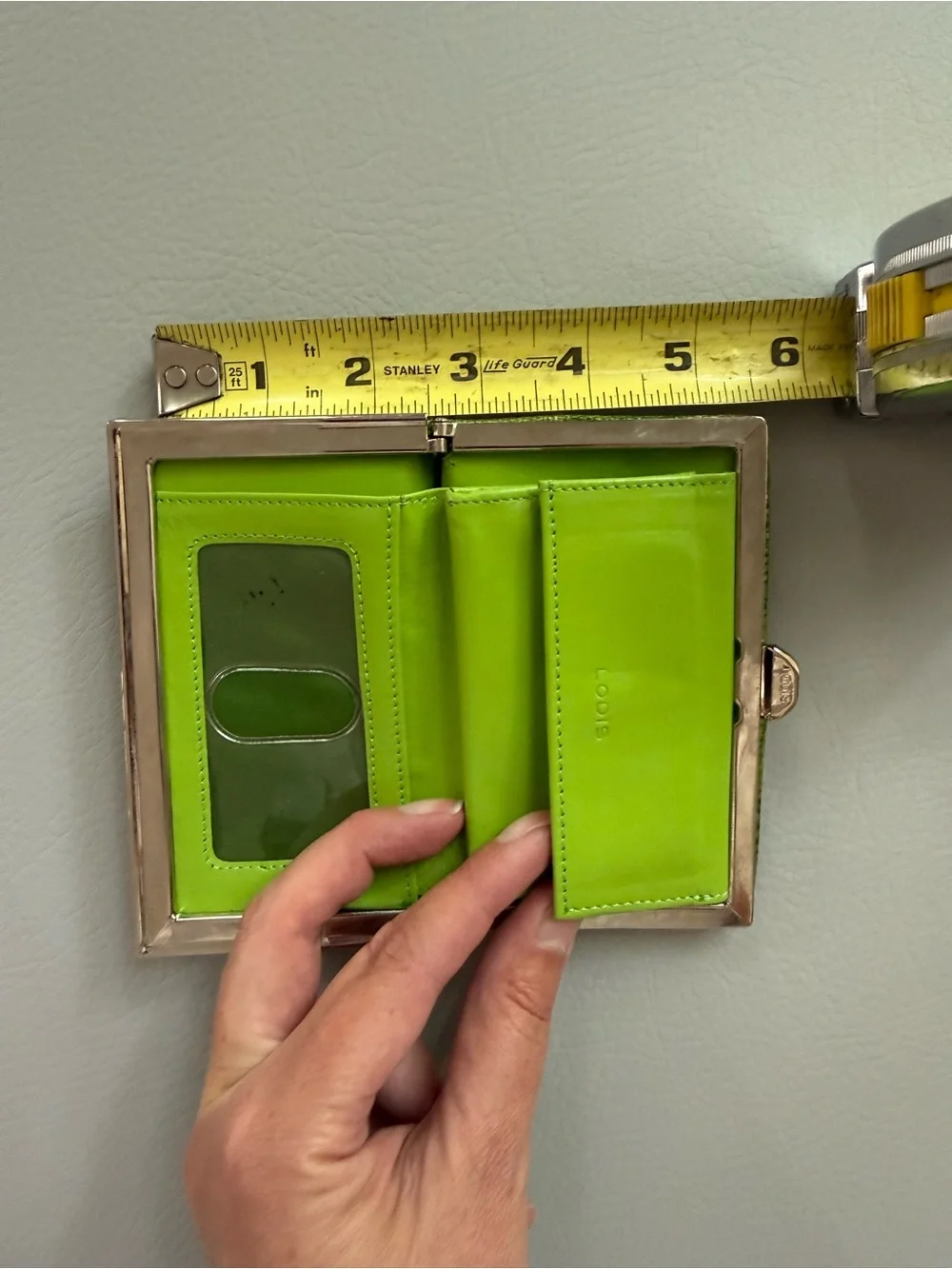 Lodis Green Metallic Crocodile Embossed Frame Clutch Mini Wallet