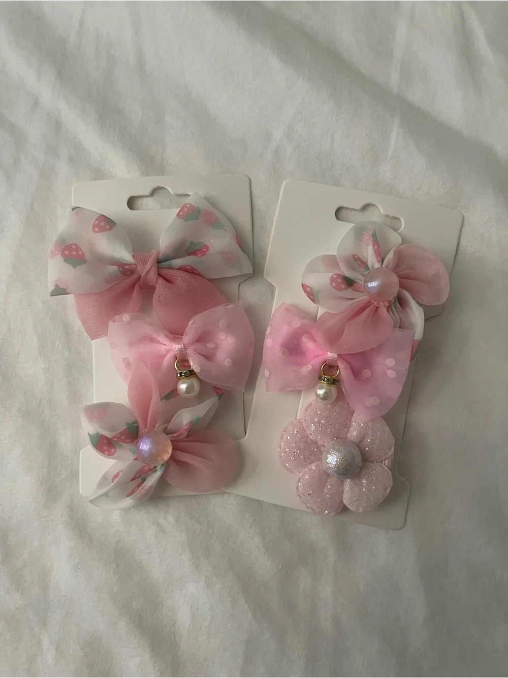Girls Pink Strawberry Hair Clips Set | Baby Toddler Bow Clips | Kawaii 6 Pieces