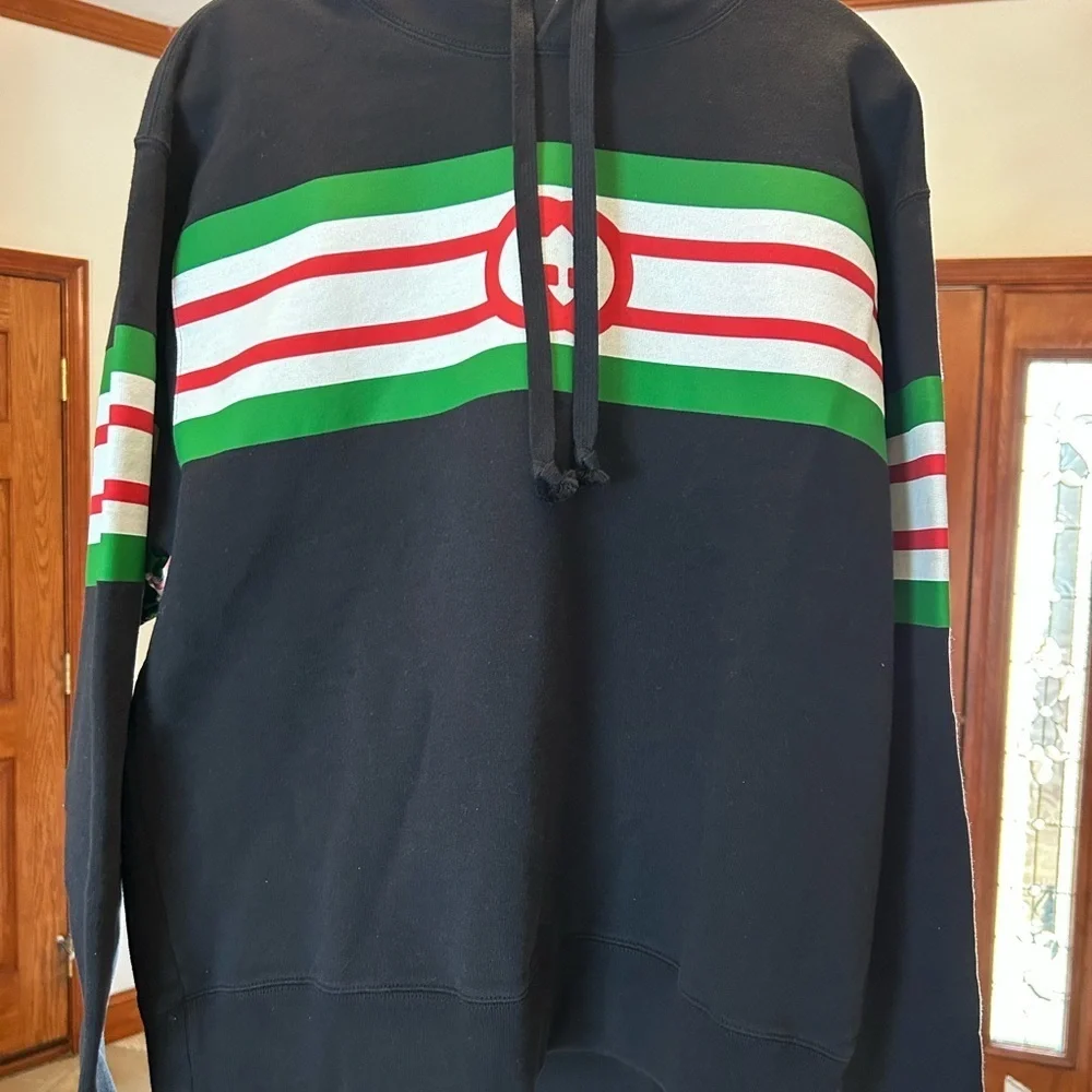 Men's Gucci interlocking G web stripe cotton hoodie size XS fits like medium