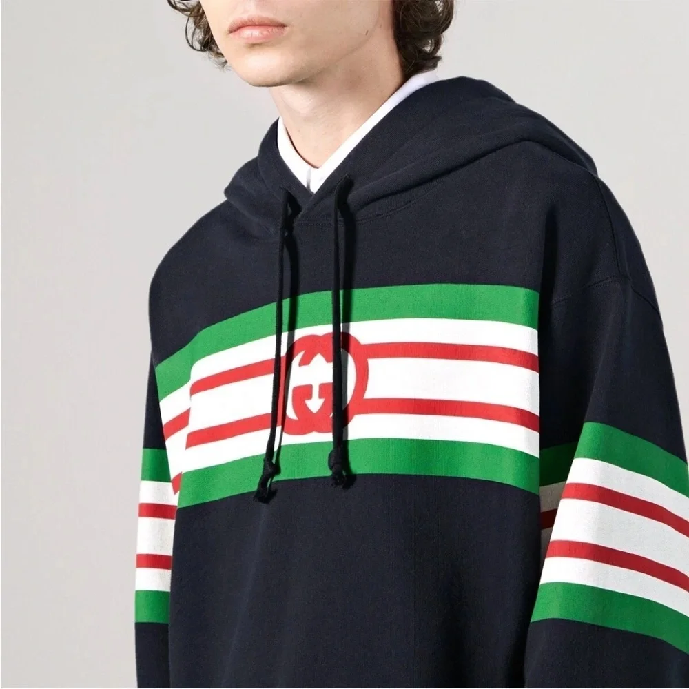 Men's Gucci interlocking G web stripe cotton hoodie size XS fits like medium