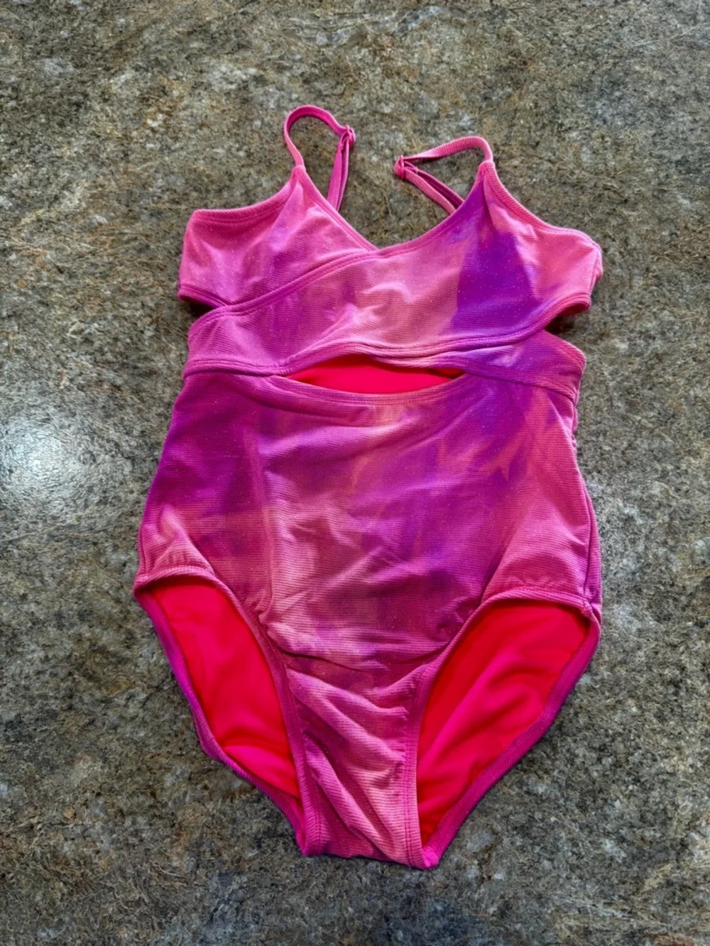 Art Class Girls One Piece Swimsuit Pink Purple Shimmer Cutout Size L 10/12