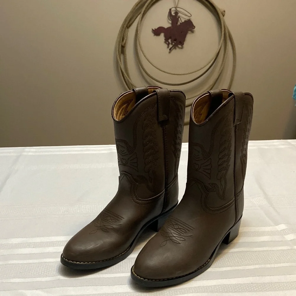 Durango Western Dark Brown Boys Cowboy Boots - Excellent Used Condition- Size 3