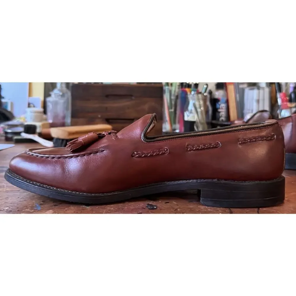 Allen Edmonds Brookwood Woven Tassel Loafers Brown Leather Men's 9.5 AA USA Made